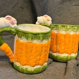 Carrot and Bunny Ceramic Mugs - Green and Orange